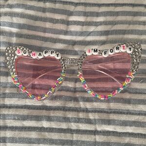 40th Bday Rhinestone Sunglasses with Pink Lenses